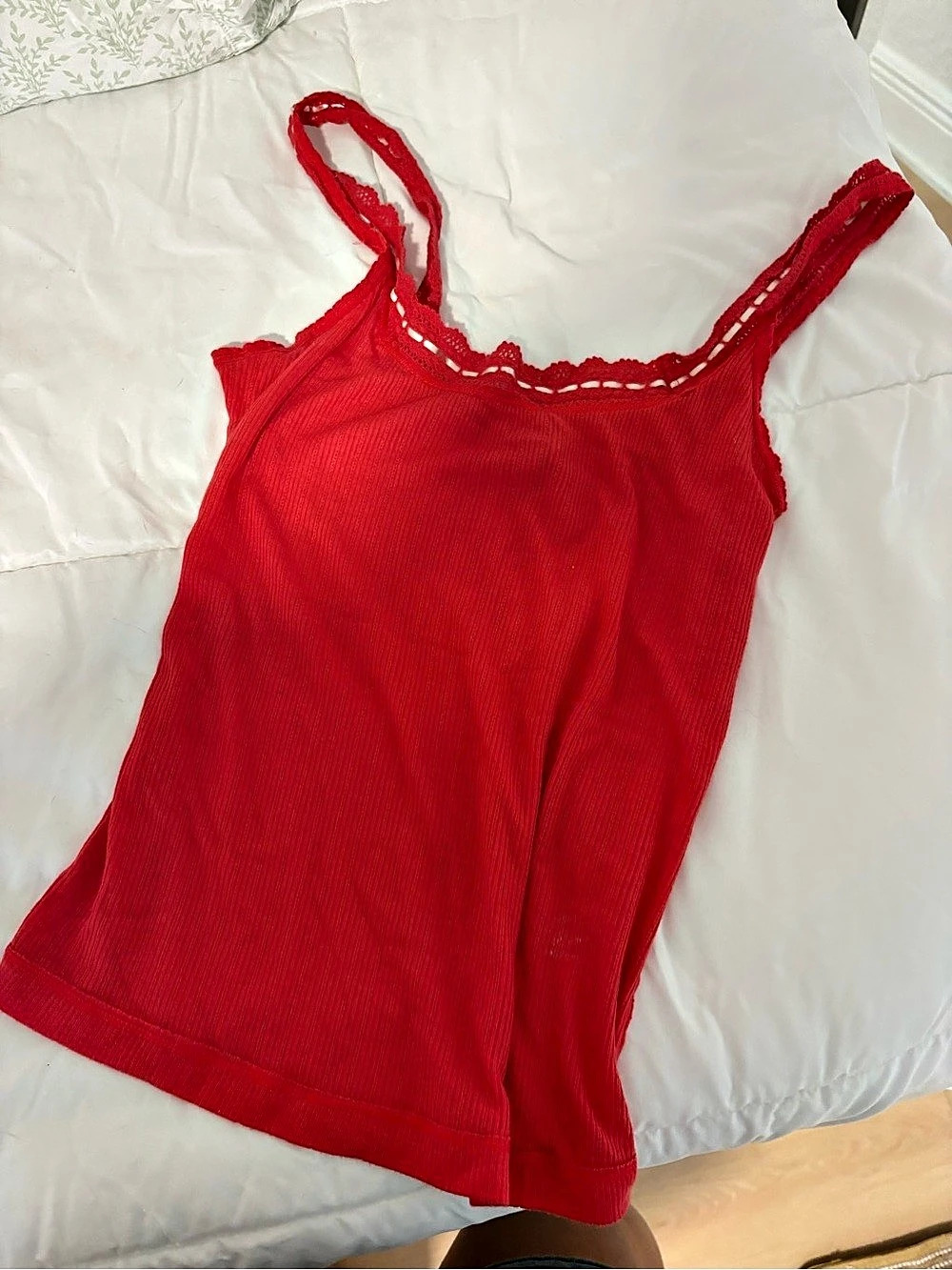 Free People Red Ribbed Tank Top M